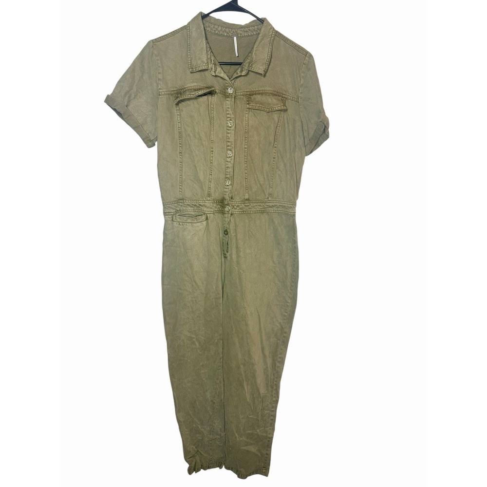 Young Fabulous & Broke Olive Tencel Utility Jumpsuit Coverall L Boiler One Piece